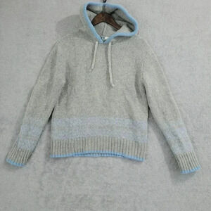 Vintage y2k Old Navy XL Gray Lambswool Pom Pom Hooded Sweater Women's  5PT